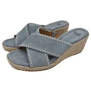 Sofft Womens Size 8 Indie Blue Chambray Espadrille Wedge Open Toe Sandals Shoes